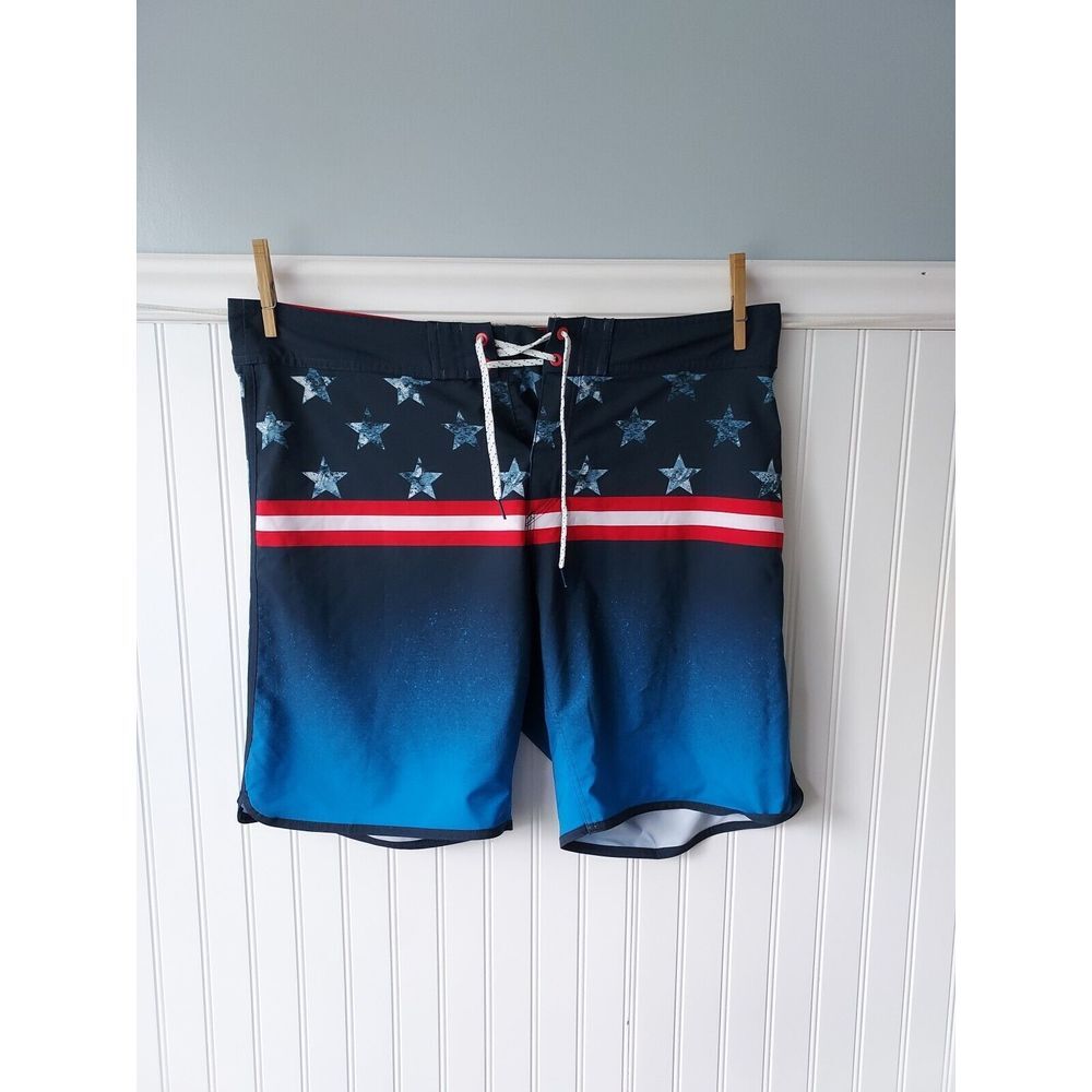 Burnside‎ Men's 36 Flag Board Shorts Swim Trunks Bathingsuit Drawstring USA Blue